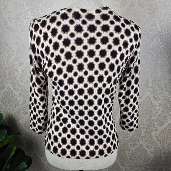 Merona Size Small Button Front Cardigan 3/4 Sleeves Cream, Black, Brown Pattern - Picture 7 of 12